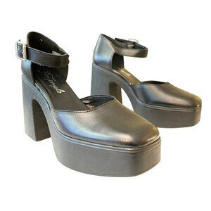 Free People Black Leather Gwen Platform Mary Jane Heels NEW Sz 39 US 9
